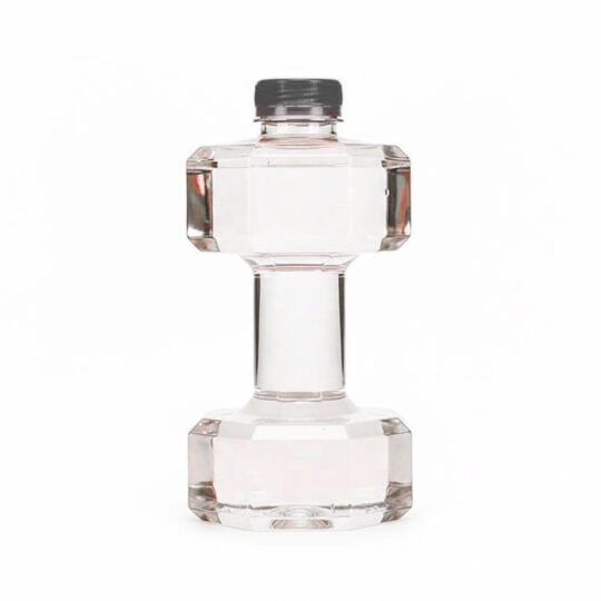 clear dumbbell shape water bottle with blue cap