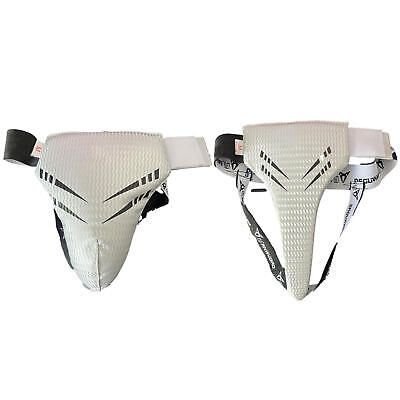 white martial arts groin protector front and back view